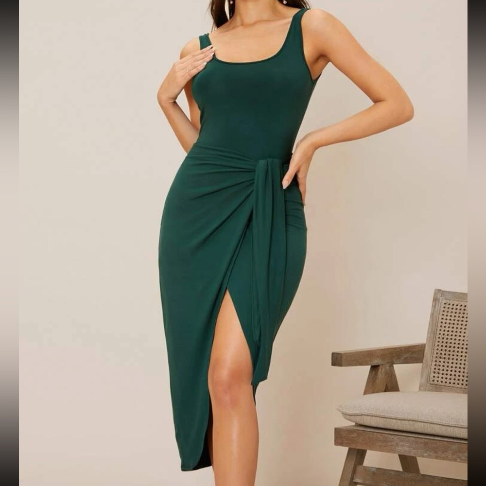 Tie front split thigh dress